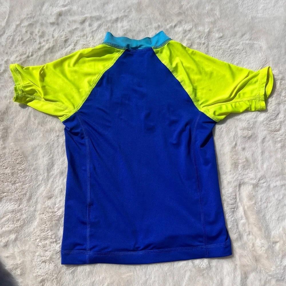 Lands’ End Boys Rash Guard Swim Set XS 4-5 Blue Neon + Swim Trunks